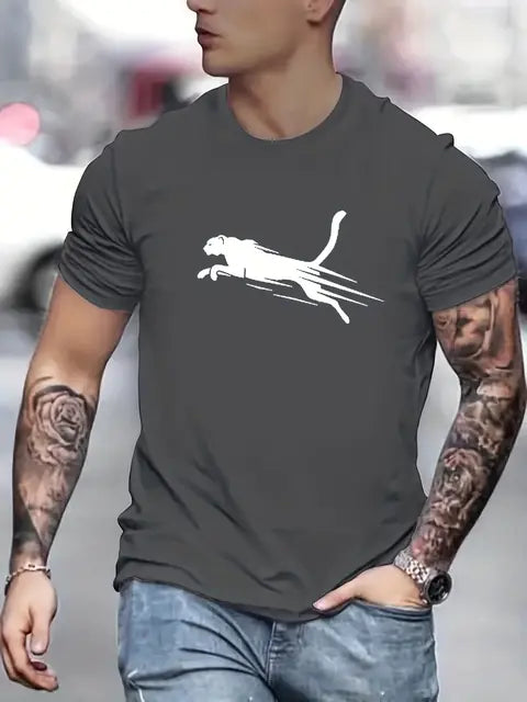 Men's Printed Short Sleeve O-Neck T-Shirt - Plus Size