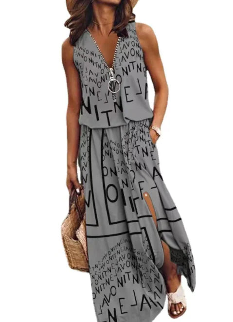 Women's Zipper Dress with Letter Printing Design