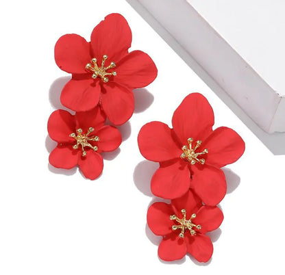Trendy Multi-Colored Layered Floral Drop Earrings