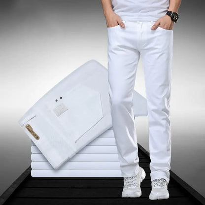 Men's Straight-Leg Stretch Pure White Business Jeans