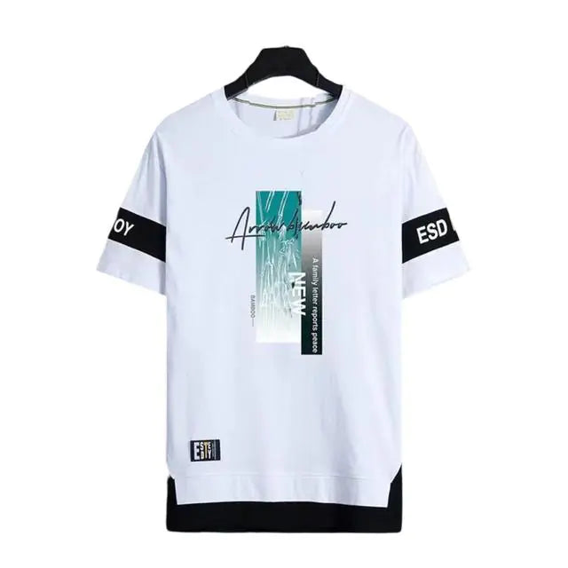 Men's Short Sleeve Printed Letter O-Neck Casual T-Shirt
