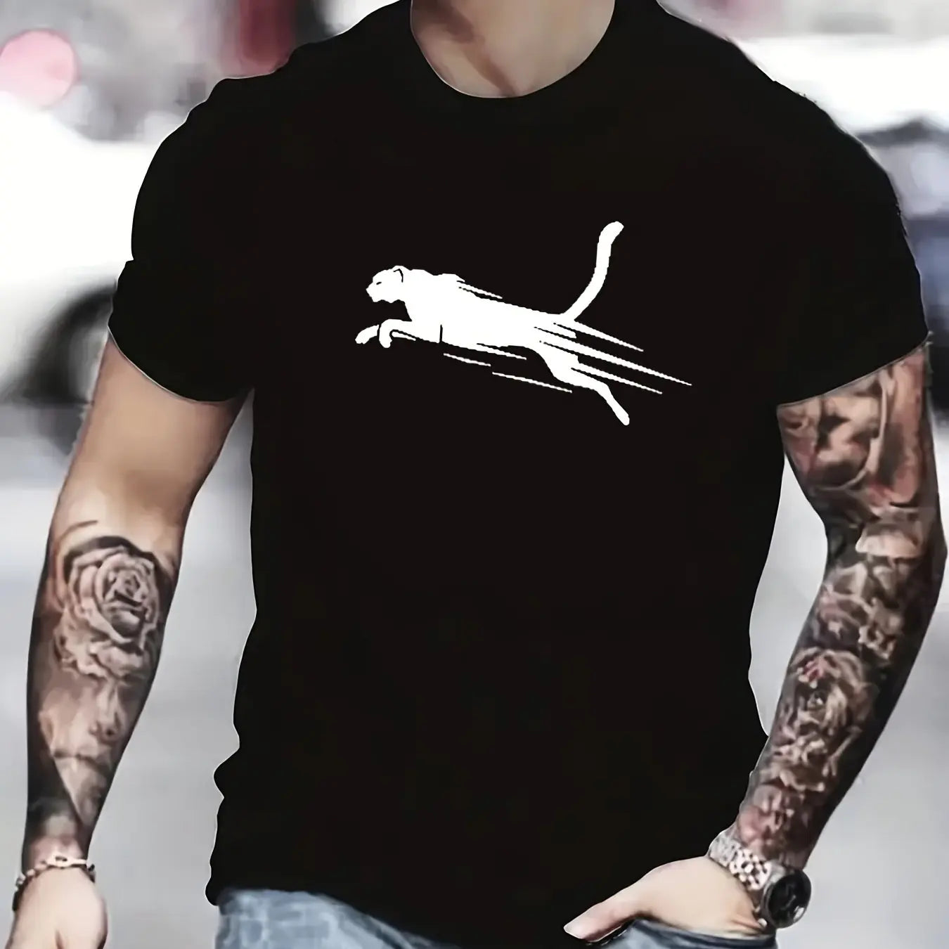 Men's Printed Short Sleeve O-Neck T-Shirt - Plus Size