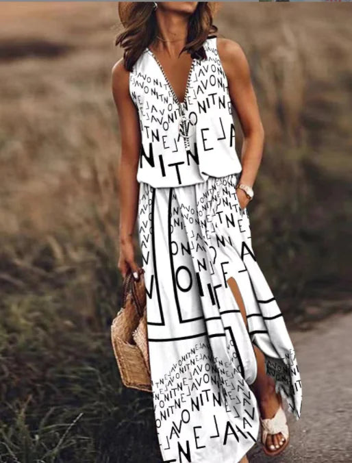 Women's Zipper Dress with Letter Printing Design