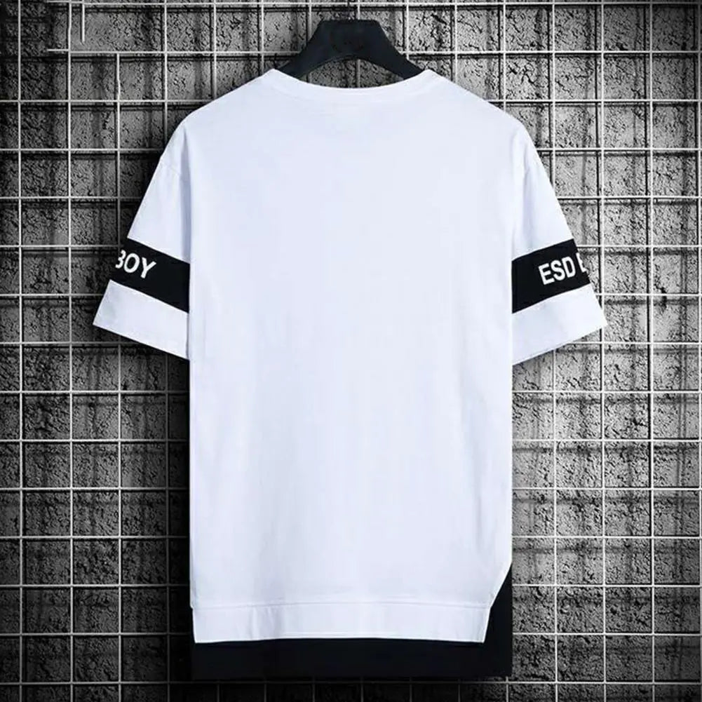 Men's Short Sleeve Printed Letter O-Neck Casual T-Shirt