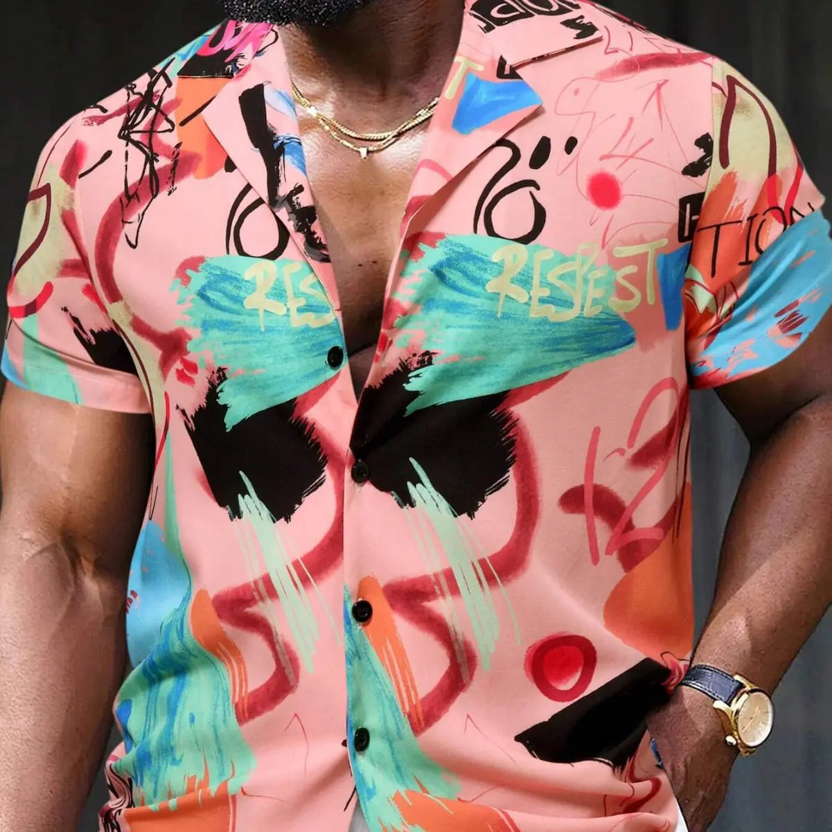 Men's Printed Casual Short Sleeve Letter Shirt