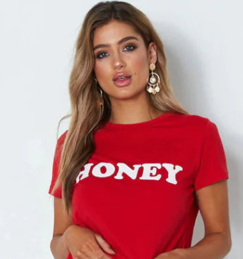 Women's Short Sleeve T-Shirt with Letter Print 1908