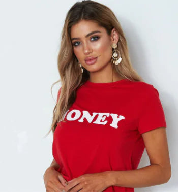 Women's Short Sleeve T-Shirt with Letter Print 1908