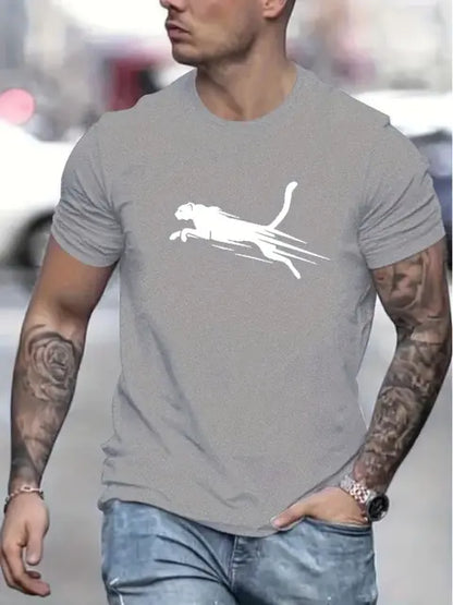 Men's Printed Short Sleeve O-Neck T-Shirt - Plus Size
